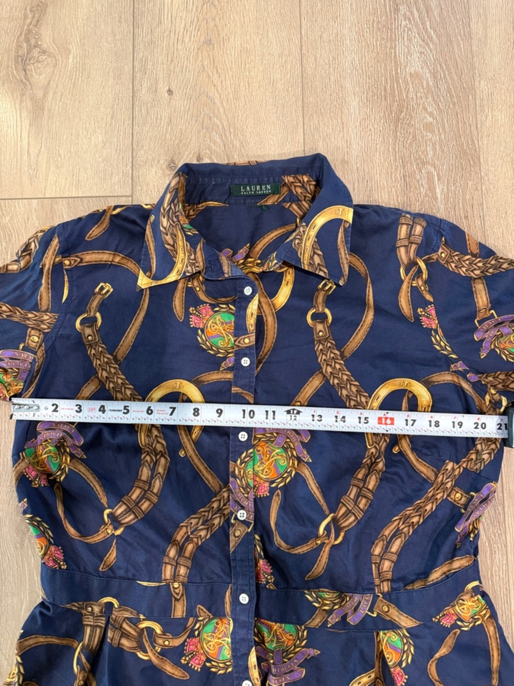 Lauren Ralph Lauren Navy with Gold Chain Print Shirt - Picture 4 of 6
